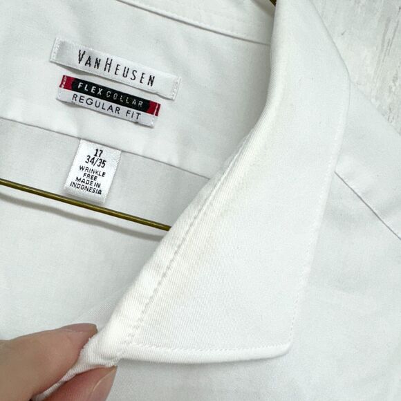 Van Heusen Button Up Mens Sz 17 34/35 White Flex Collar Regular Fit Long Sleeve - Picture 2 of 4